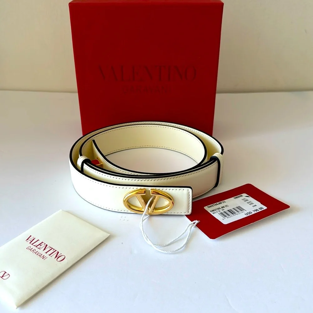 Valentino Garavani Belt VLOGO Locker Buckle Leather Ivory 90/36